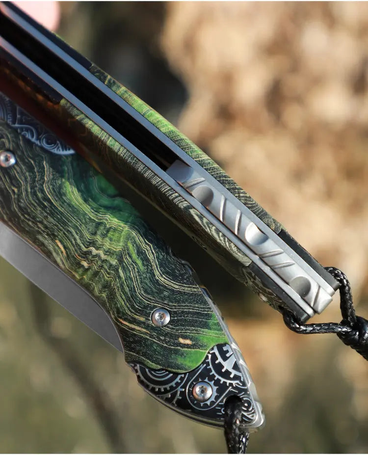 Emerald Gear — Steampunk Folding Pocket Knife with Green Resin Handle