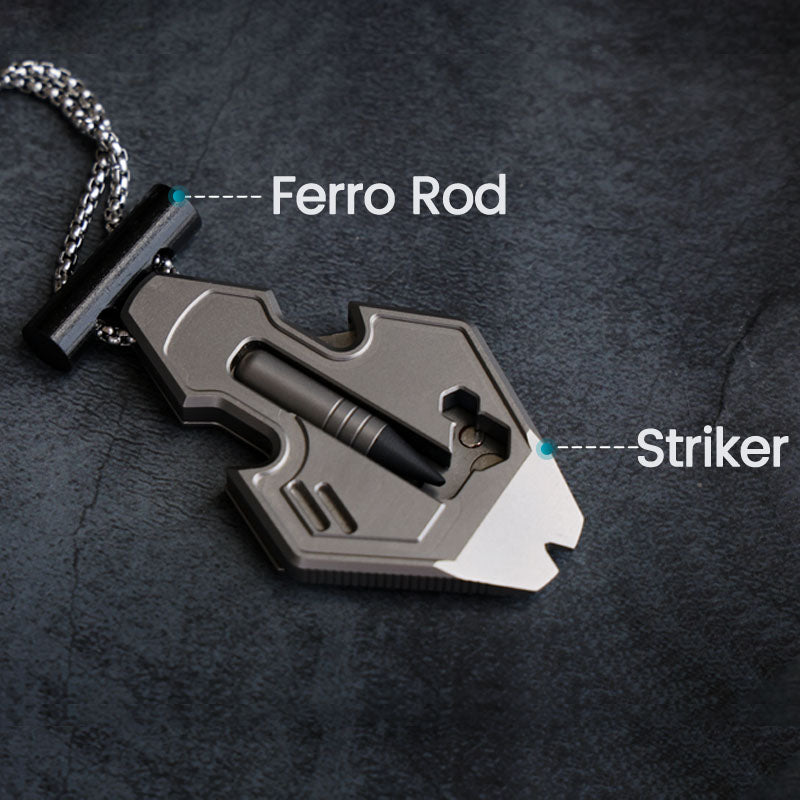 The Flounder 2.0: 13-in-1 Titanium EDC Multitool Pendant