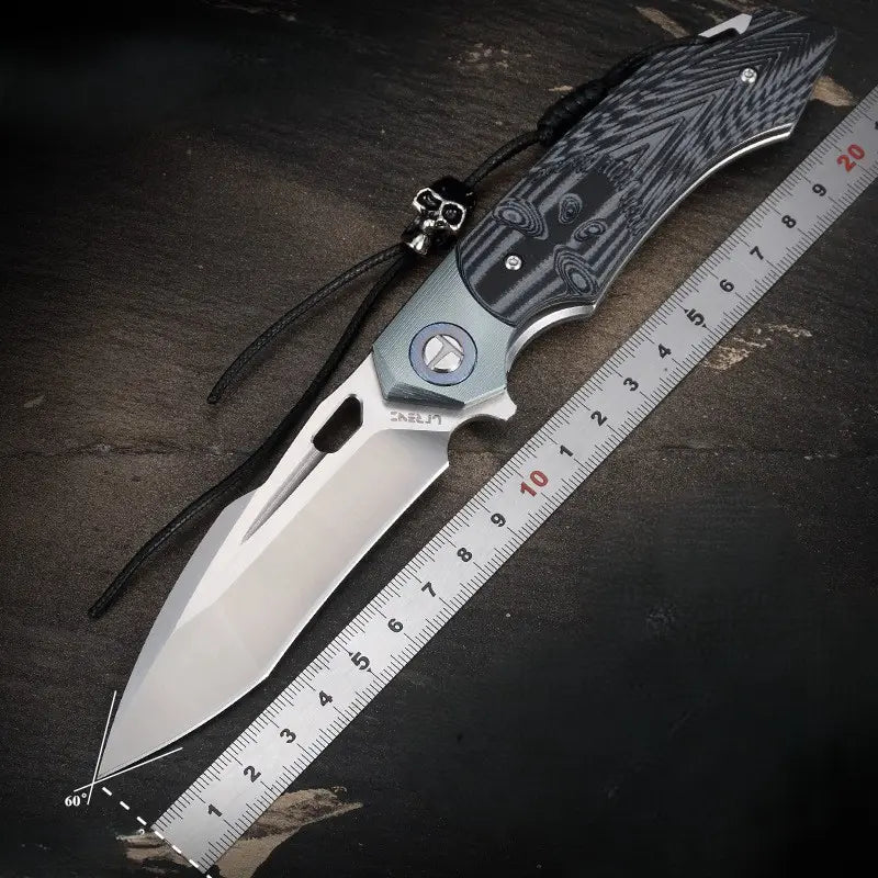 SkullForge D2 Tactical EDC Folding Knife– G10 Grip, Skull Clip & Leather Sheath