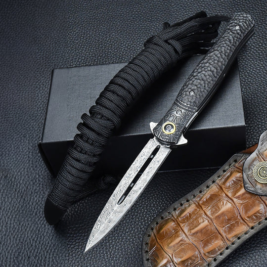Panther Like:Camping & Self-Defense Damascus Folding EDC Knife